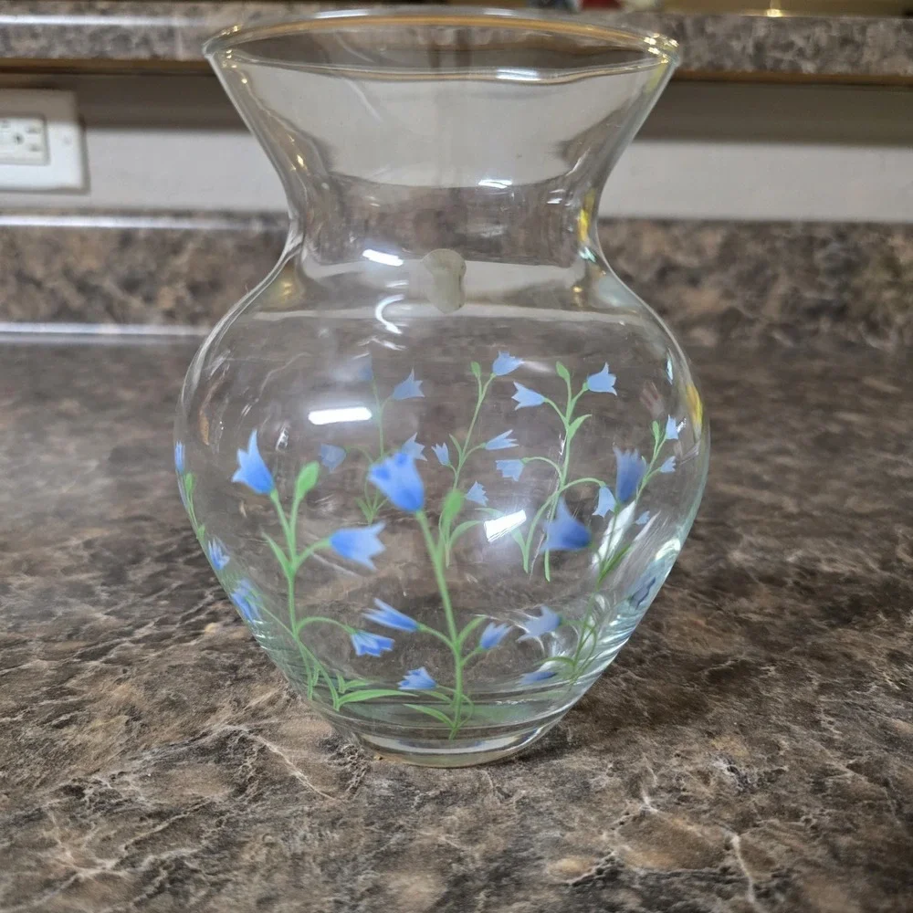 Vintage Glass Small‎ Flower Vase Blue Wildflowers Handcrafted in Turkey